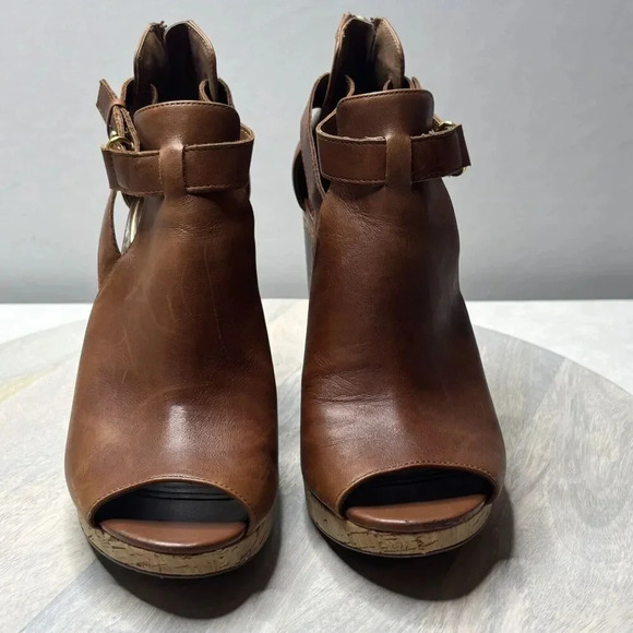 RALPH LAUREN Cognac Leather Open Toe Back Logo Zip FIANA Booties Size 8B - Picture 3 of 9